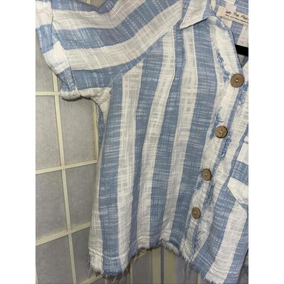 We the Free Classic Boho Beach Gauze Cropped Fringe Striped Button Blouse Small - Picture 9 of 15
